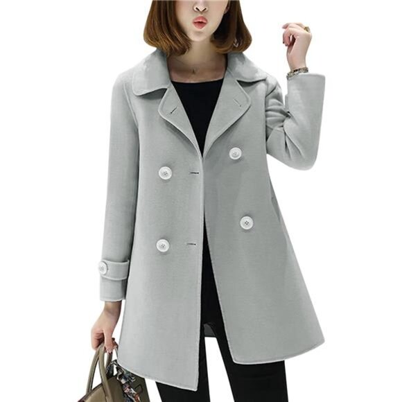 Women's Double Breasted Coat, Trench Coat Light Grey